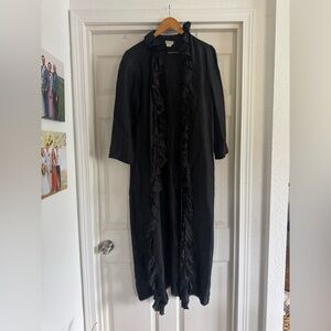 Yellow Lotus Black Silk Duster, Kimono